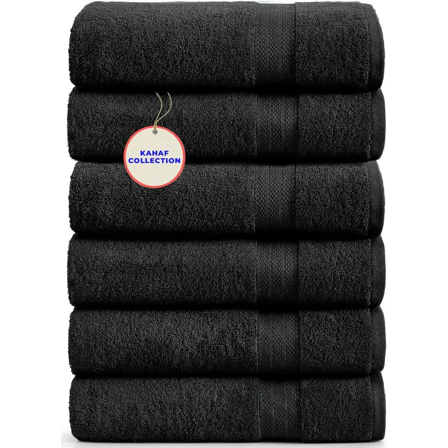 KAHAF COLLECTION 100% Cotton Bath Towels, 24x48 Pack of 6 Towels, Quick Dry, Highly Absorbent, Soft Feel Towel, Gym, Spa, Bathroom, Shower, Pool, Luxury Soft Towels (Black, 24x48-6 Pack)