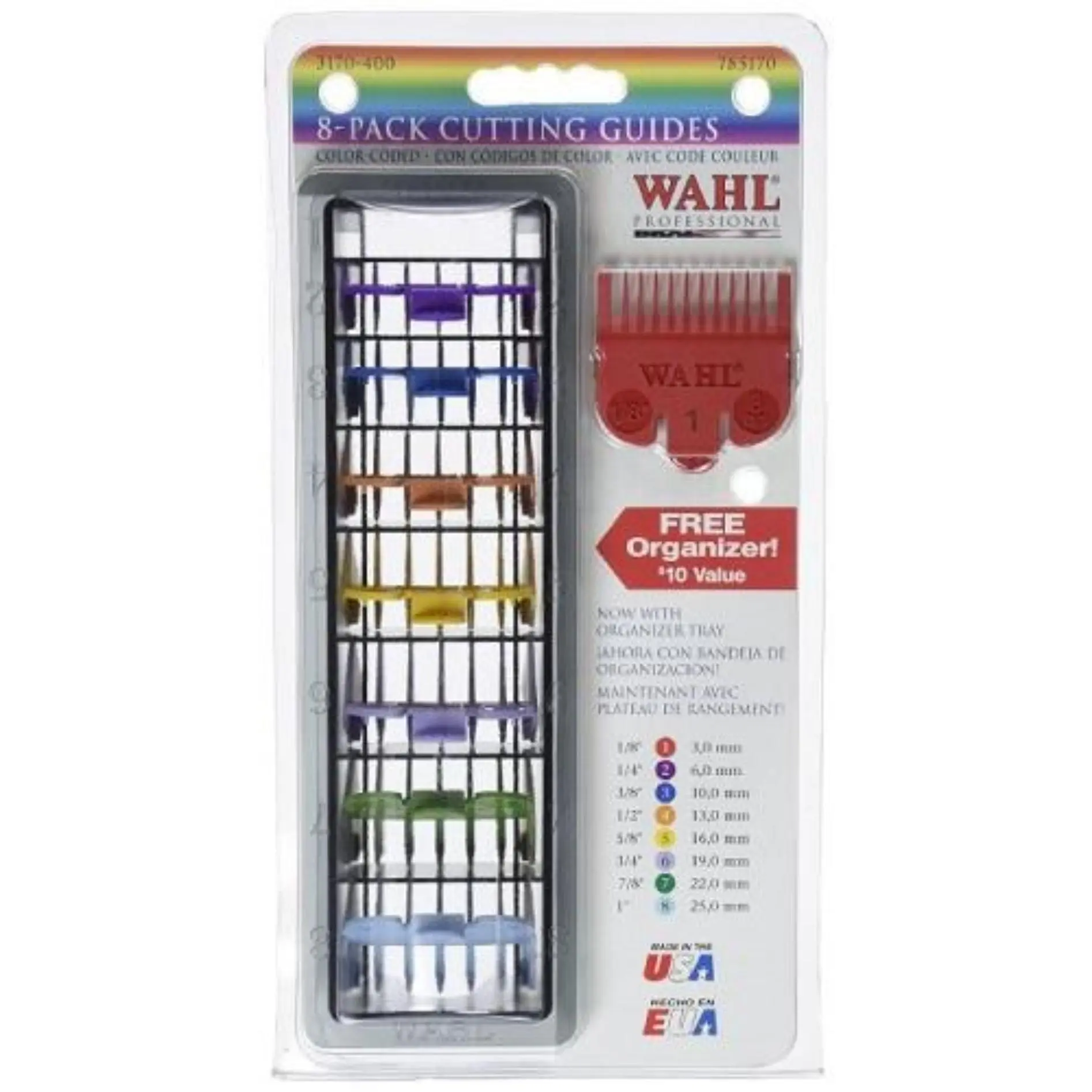 WAHL 8-Pack Color-Coded Plastic Cutting Guides - Snag-Free Accessory with Organizer for Hair Trimmers and Clippers
