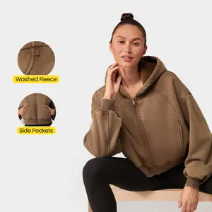 GLOWMODE Fleece Soft Warm Drawstring Boxy Hooded Jacket With Side Pockets Daily Casual Autumn Winter