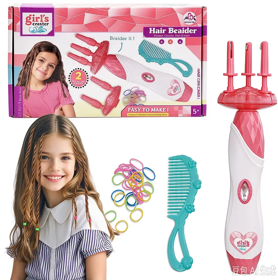 Hair Braiding Machine – DIY Salon Toy for Girls 3-12, Kids Styling Tool Set with Braider, Beads & Braids Hair Styling Accessories