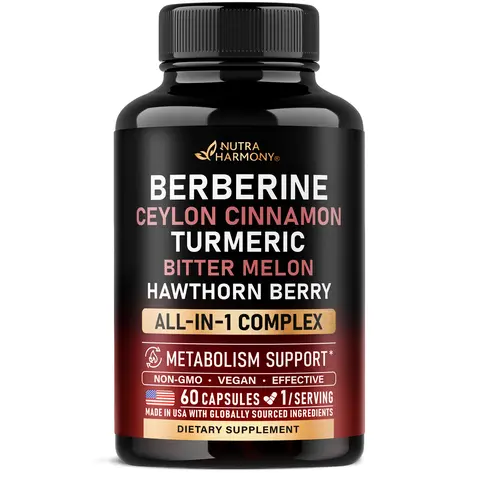 NUTRA HARMONY Berberine with Ceylon Cinnamon | Apple Cider Vinegar | Hawthorn Berry | Citrus Bergamot | Bitter Melon