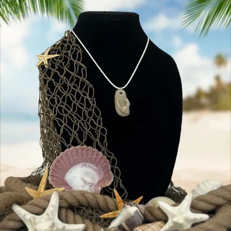Flip Flop With Real Florida Beach Sand, Nautical Jewelry, Ocean Lover Gift