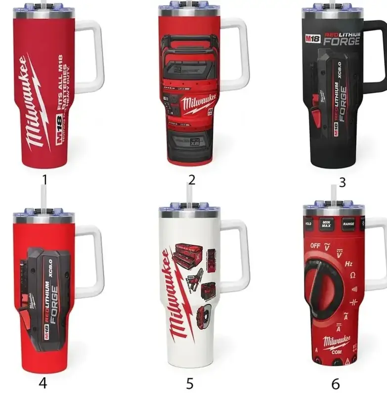 Milwauke3's M18 40oz Tumbler with Handle, Tool Pattern Stainless Steel Vacuum Insulated Travel Mug, Heavy Duty Drinkware Gift for Mechanics, Electricians & DIY Fans