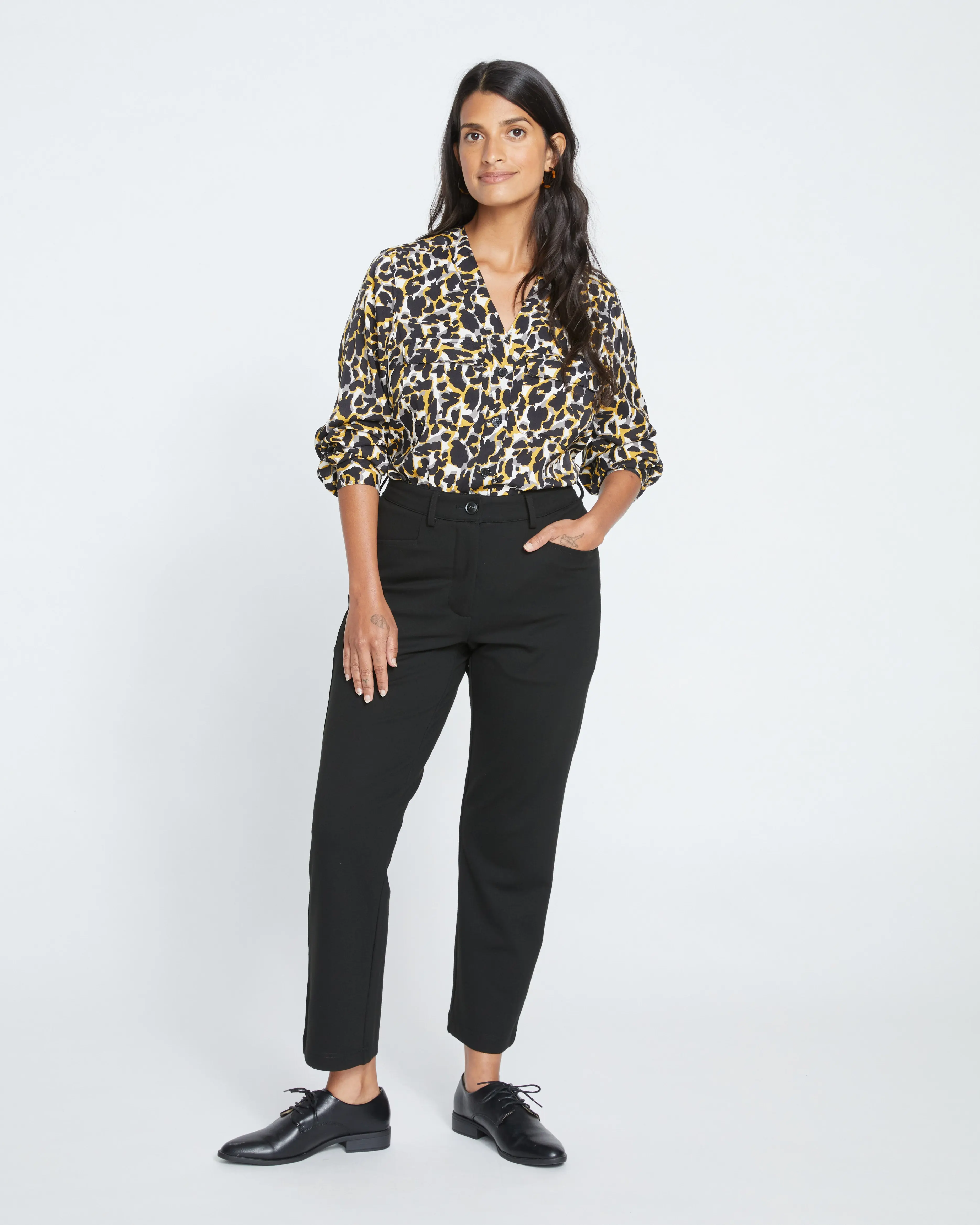 Women's Black Cigarette Ponte Bottoms - Ankle-Length Business Casual Work Pants with More Legroom, Comfortable Fit for Work, Pair with Sweaters