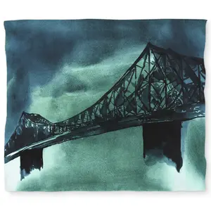 360 stand King Size Duvet Cover - Montreal Jacques-Cartier Bridge Print, Modern White Home Decor Textile Bedding Linen Set, Breathable, Architectural Art