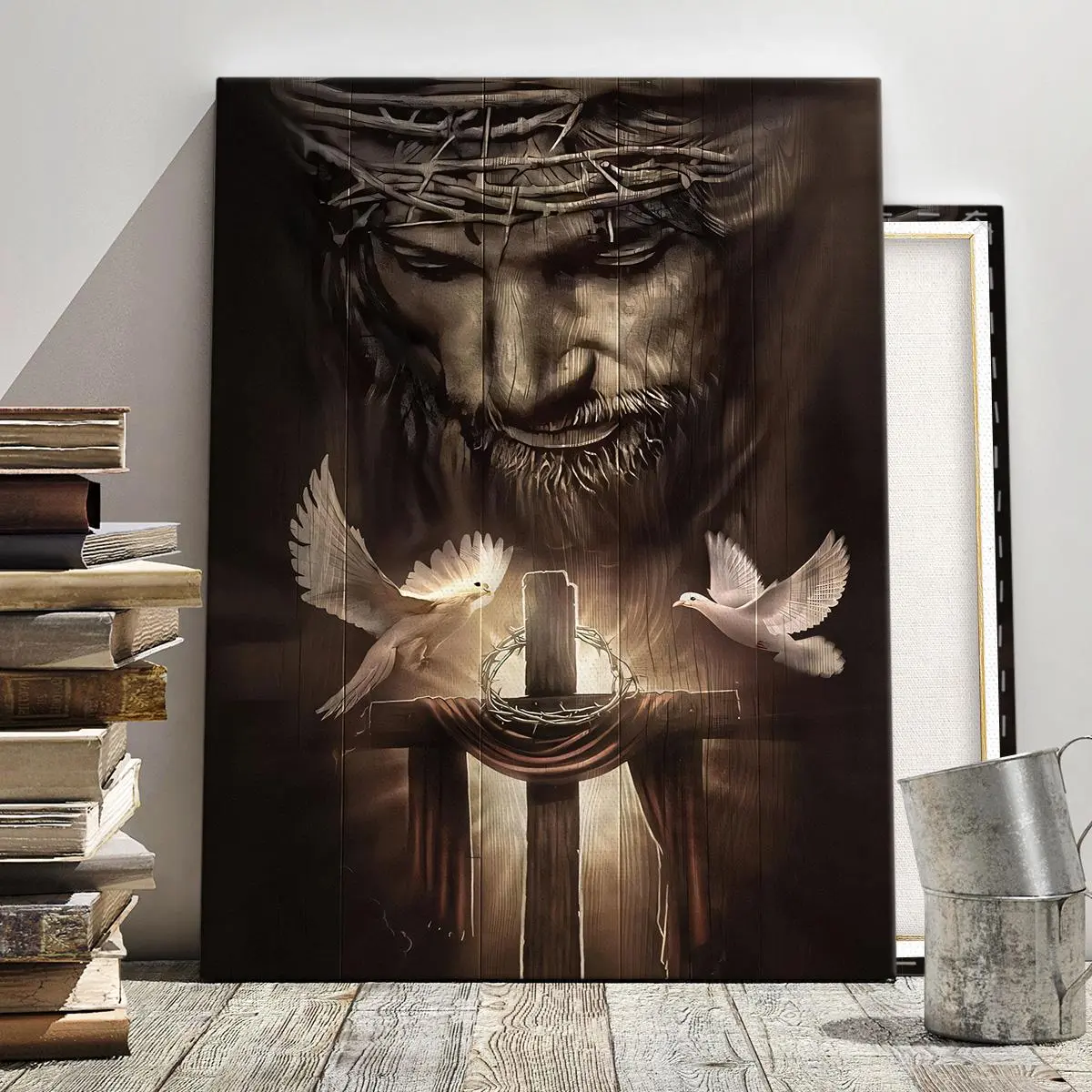 Jesus Cross Pattern Canvas Painting with Frame, Modern Art Religious Art Poster, Christ Cross Print, Wooden Wall Art Decor for Home Living Room Bedroom Office, Stylish Religious Decor, Cross Design, Ornaments, Religious Decoration