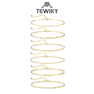 TEWIKY Waterproof Ankle Bracelets for Women,  Women 6PCS Thiny Herringbone Box Paperclip Figaro Cuban Link Anklet Set Dainty Gold Jewelry for Women Cute Summer Beach Jewelry For Valentine's Day gifts
