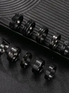 Men's Stainless Steel Ring Set, Hollow Twisted Texture, Hip Hop Punk Style Stackable Rings, Daily Wear Jewelry Gift Stacking Rings