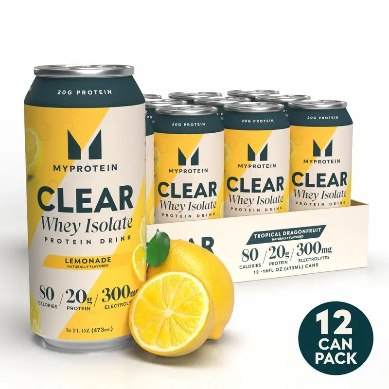 Myprotein Clear Whey Isolate Protein Drink 20g Protein Lemonade 16 Fl Oz 12 Drinks Natural & Artificially Flavored for Athletes & Fitness Enthusiasts