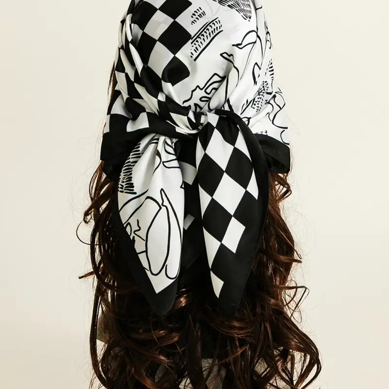1pc Checkered Chessboard Scarf, Head Wrap, Versatile Headscarf, Stylish Checker Pattern Design, Perfect for Game Night, Unique Gift Idea, Versatile Accessory for Any Occasion