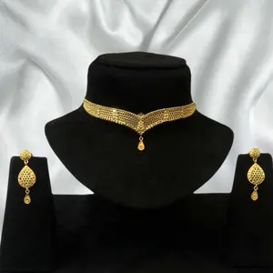 Simple and Elegant Gold Color Choker Set with Matching Earrings for Women - Perfect for Any Occasion