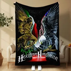 Mexican American Cultural Blanket, Soft Comfortable Throw Blanket, Dual Eagle Design, Perfect Gift for Culture Lovers  Warm Haven Textiles