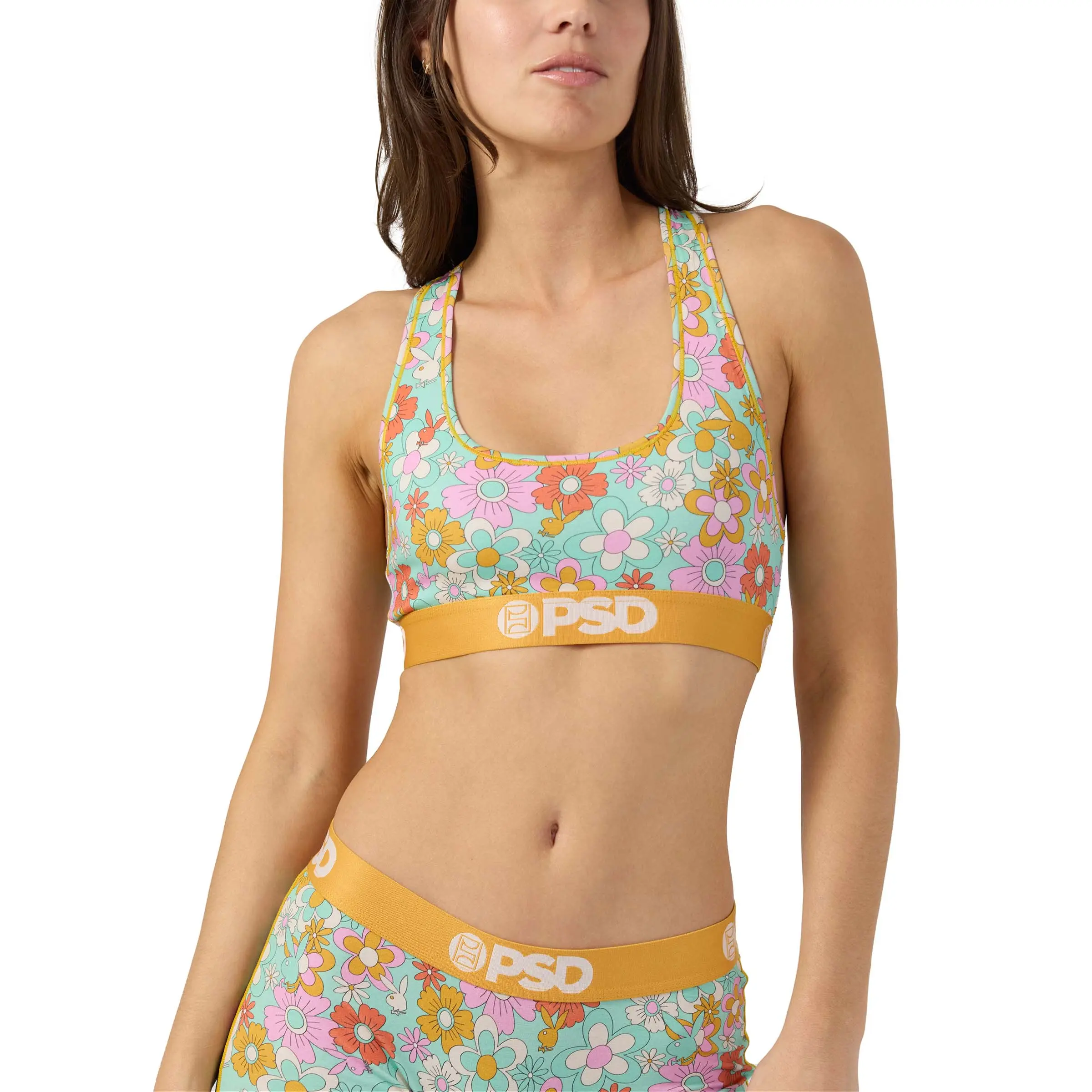 PSD Womens Playboy - Florid Racerback Sports Bra - Cute and Comfortable Premium Modal Fabric