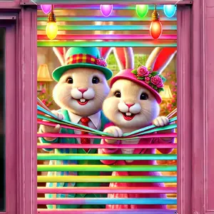 1pc 2D Neon Couple Rabbit Blinds Holiday Window Flag - 47x24inch - Party Flag Decoration. Suitable for Indoor/Outdoor Event Door And Window Decoration. Suitable for Spring Easter Home, Garden