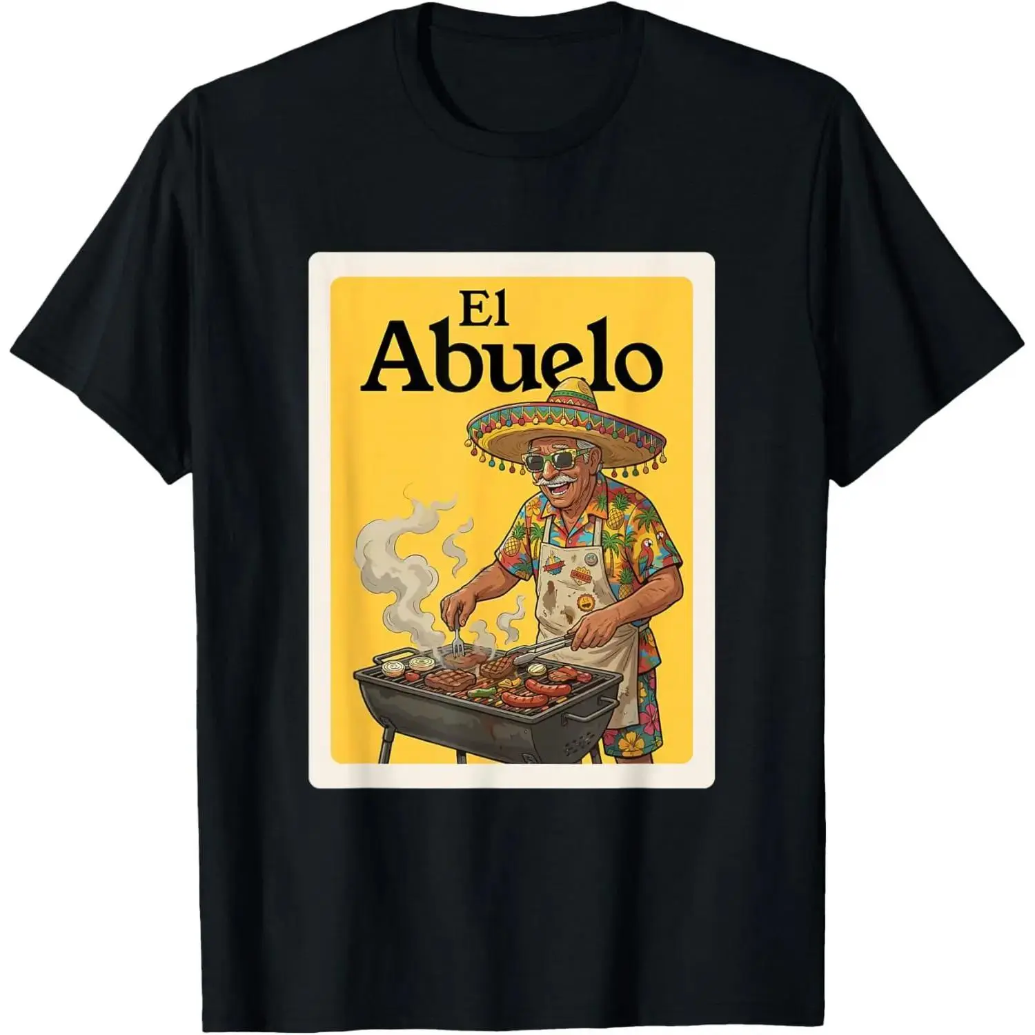 Mens El Abuelo Parrillero Mexican Grandpa Graphic Cotton T-Shirt Casual Round Neck Short Sleeve Streetwear Sports Menswear Top Natural Gifts for Men