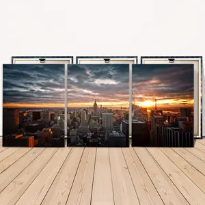 3 Counts Wooden Framed Canvas, Stunning City Sunset Skyline Images, Cityscape Print, Exquisite Poster, Perfect Living Room Decoration, Modern Art, Fashion Family Poster, Wall Art Decoration, Odorless, Artwork