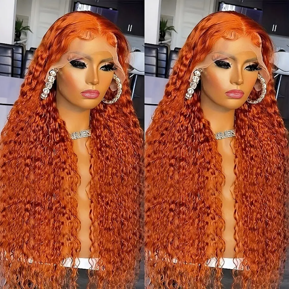 Orange Ginger 13X4 HD Transparent Lace Frontal Wig Human Hair 180 Density Kinky Curly Wigs  Human Hair Wig Pre Plucked for Women