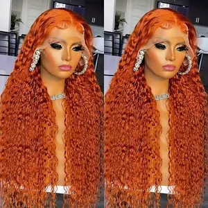 Orange Ginger 13X4 HD Transparent Lace Frontal Wig Human Hair 180 Density Kinky Curly Wigs  Human Hair Wig Pre Plucked for Women