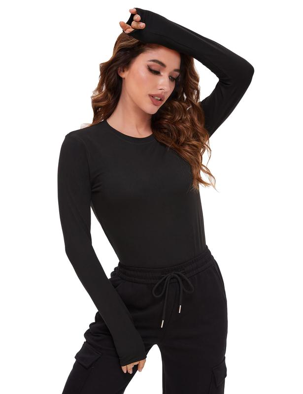 TELALEO Women's 4 value pack Long Sleeve Basic Shirts Crew Neck Slim Fitted Compression Gym Workout Athletic Undershirts in Black White Gray & Red