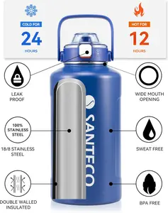 ERIE Vacuum Insulated Jug Series (64 oz/1900 ml) Father's Day Gift Ideas for Dad: Dual-Action Click-to-Open Spout with Integrated Straw, 48h Cold Retention Double-Wall Stainless, BIG Half Gallon Capacity | Water Bottles by Santeco
