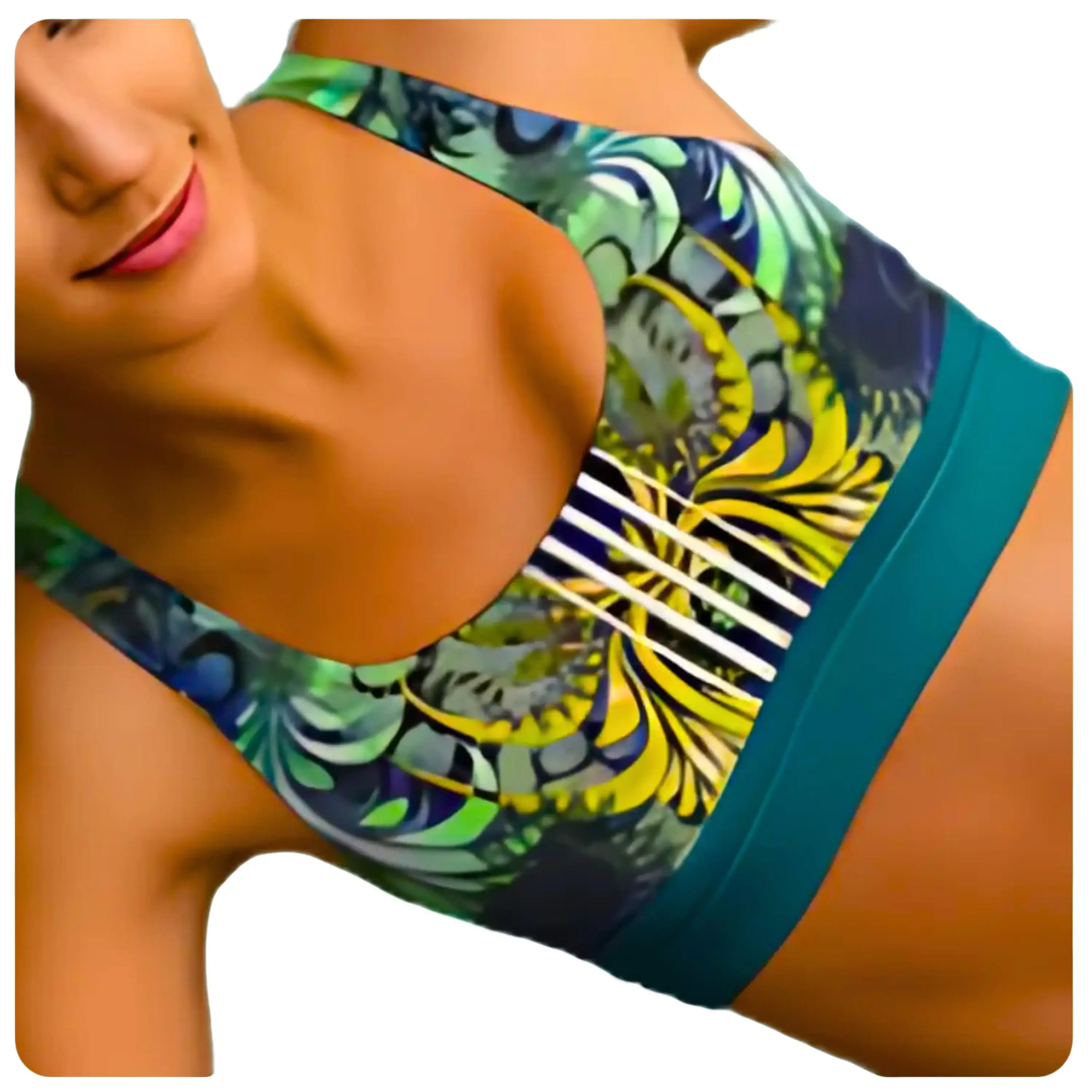Rainforest Stripe Sports Bra - Abstract Swirl Longline Racerback High Impact Support Contrast Gym Fitness Gift Activewear Workout Bralette