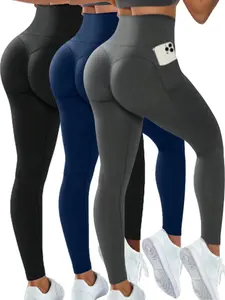 Sporty Women's Solid Color Pocket Seamless High Waist Sports Leggings, Shaping Leggings, Sport Comfy Breathable Skinny Pants for Yoga Gym Workout, Ladies Sportswear for All Seasons