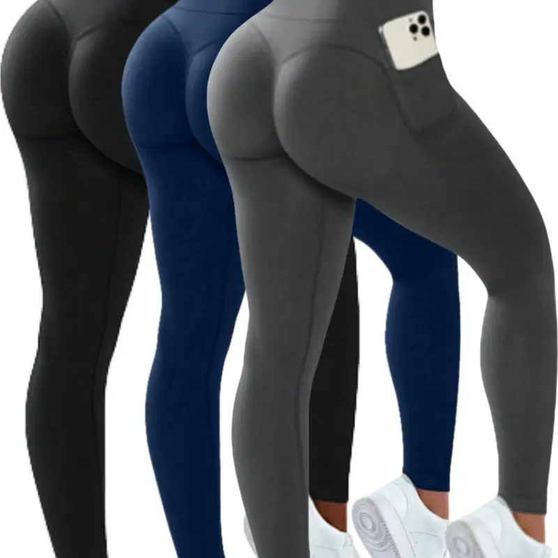 Women's Sporty High Waist Slim Fit Trousers, Seamless Knitted Yoga Pants with Pockets, Leggings with Pockets, Ideal for Fitness and Daily Wear, Athletic Workout Leggings, Workout Sportswear