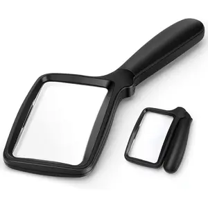 Folding Handheld 5X Large Rectangle Reading Magnifier with Dimmable LED Light for Seniors with Macular Degeneration, for Newspaper Books Small Print Low Visions Black