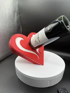 3D Printed Heart Wine Bottle Holder - Valentine's Day Gift - Unique Love-Themed Decor - Red & White Wine Rack - Gift for Wine Lovers Utensils Kitchen