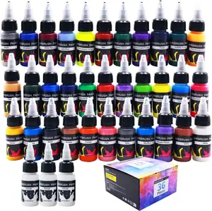 ArtBeek 33 Vibrant Colors Airbrush Paint Set 36 Bottles of Acrylic Paint for Models Crafts Metal Plastic Includes 3 Thinner Bottles for Airbrush Artistry