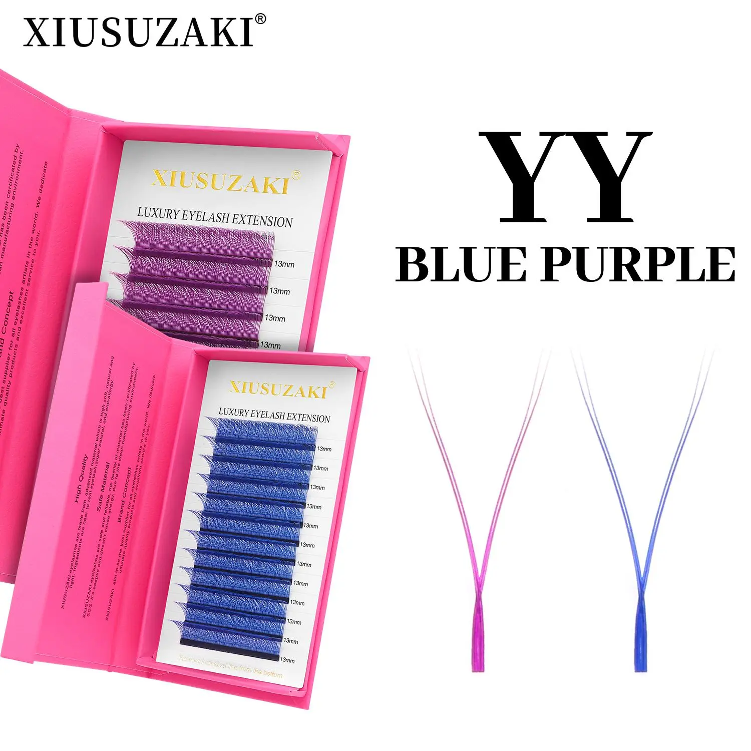 XIUSUZAKI Colored YY Shaped Eyelash Extensions Blue Purple Doubles Tips YY Premade Volume Fans Lashes Natural Soft False Lashes 2026 New