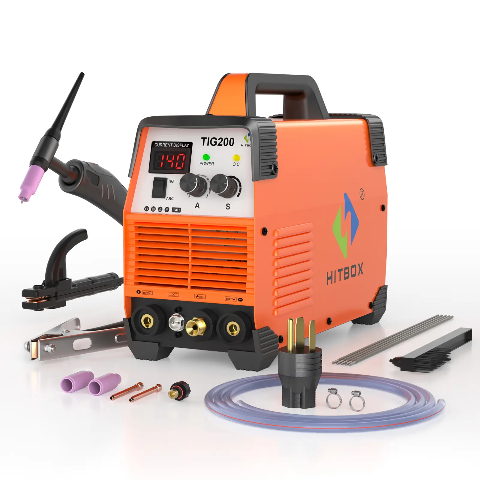 HITBOX TIG200 2-in-1 TIG Welder - 200A IGBT Inverter, 110V/220V Dual Voltage, Non-Contact Arc Initiation, Post Gas, Advanced MCU, Arc-Force, Hot Start, Carry Handle, 12lbs, Stainless Steel Precision Welding, Beginner-Friendly Stick Welding Tool