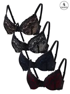 5 pack women lingerie bra lace trim with underwire unlined push up Lightweight breathable skin friendly supportive hook closure adjustable straps