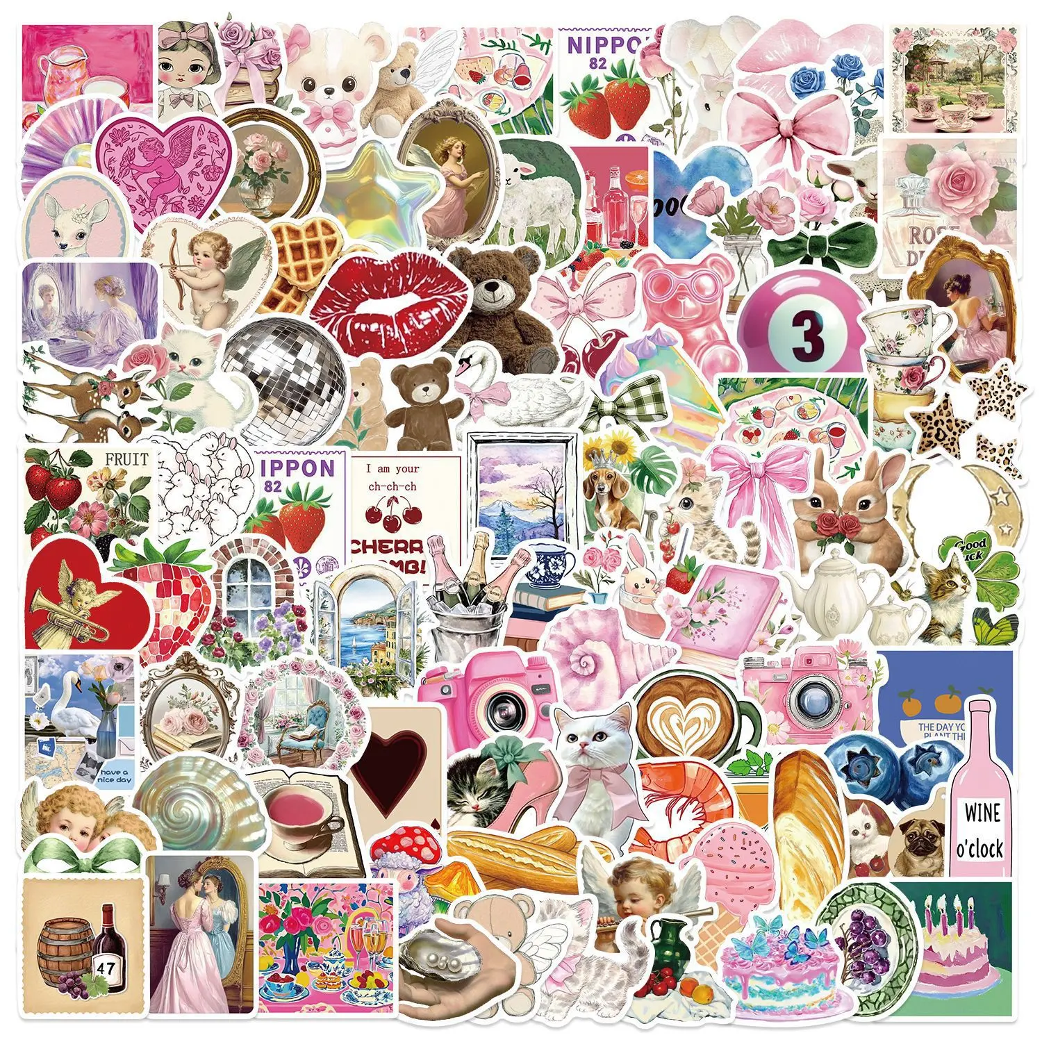 100 pieces of Y2K pink aesthetic stickers for decorating guitar, notebook, luggage, DIY waterproof sticker sheets, Adhesive Art Stickers, Decorative Stickers