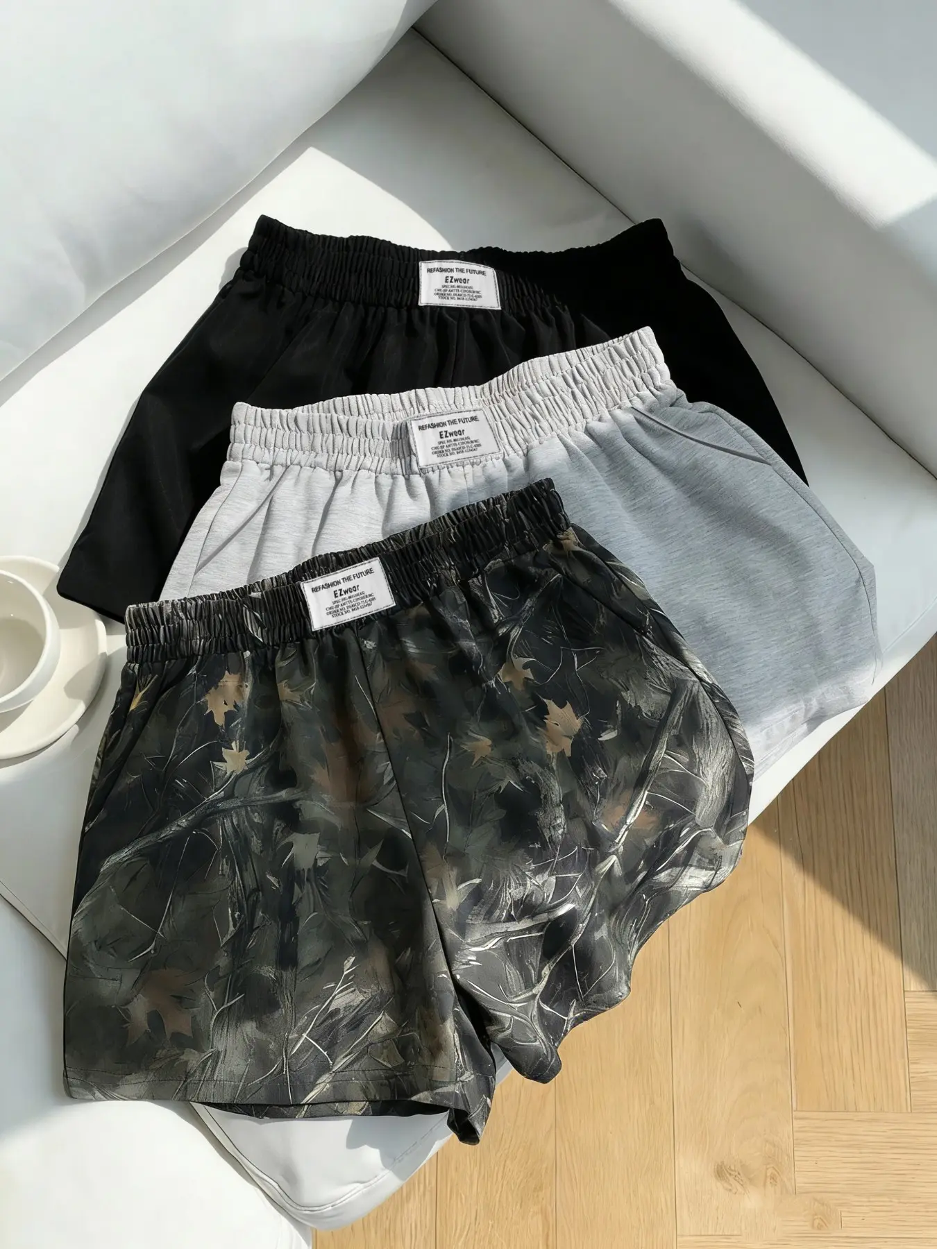 Women's Casual Loose Fit Lightweight Everyday Shorts, Elastic Waist Camouflage Print and Solid Color, Summer All-Season Versatile Pants, 3 Piece Set