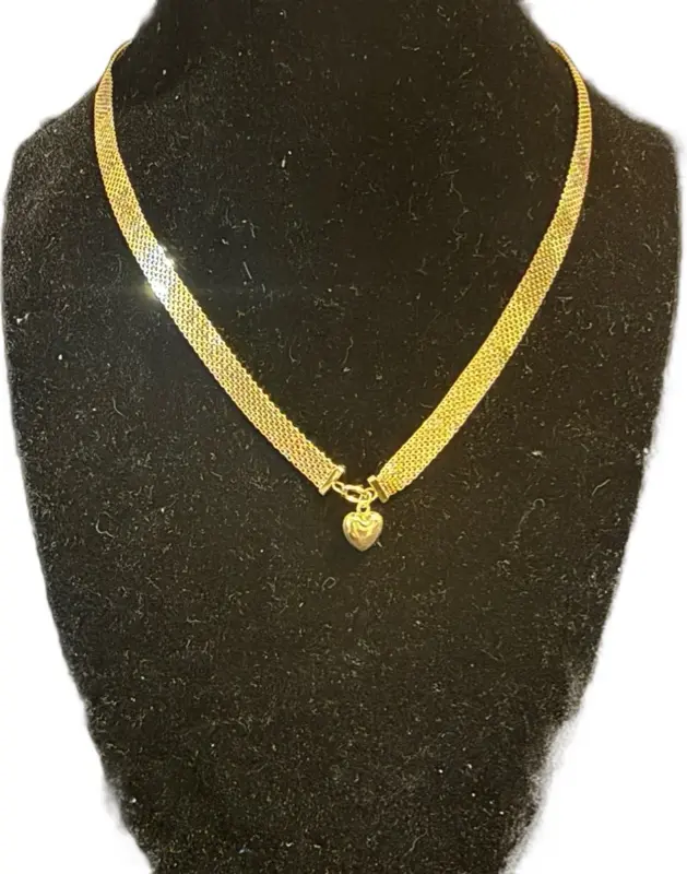 Gargantilla tejido Bismarck con corazón Oro 10k italiano Real 6mm size 17