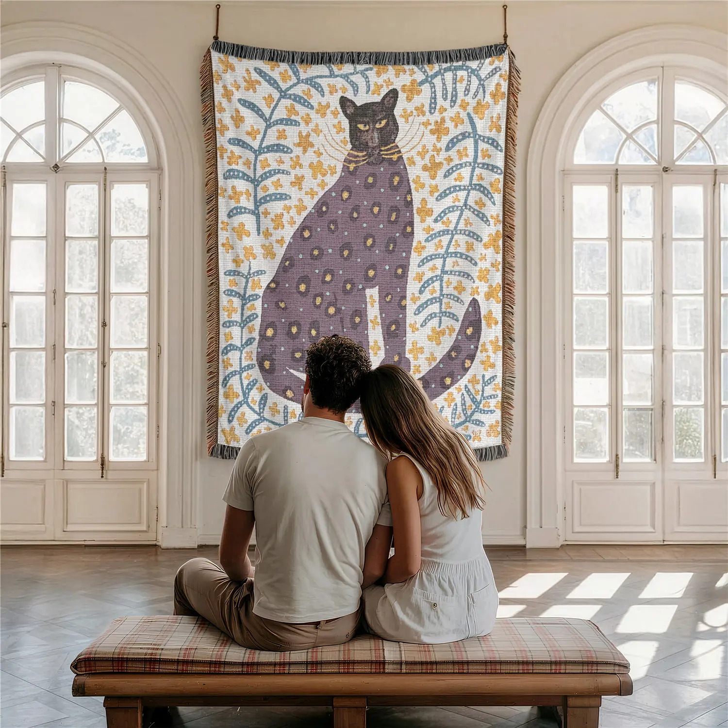 Leopard Pattern Home Decor Yarn Woven Wall Art Tapestry for Bedroom Dorm Living Room- with Fringe Tassels Not Printed - Multipurpose Design Soft Boho H Chair Couch Bed Cover Throw Towel Slipcover Travel Garden Outdoor Camping Picnic Beach