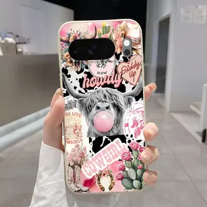 Rounded Edge Phone Case for Google Pixel 10 9 8 7 Pro A XL Cowgirl Dreamscape Pattern Pocket-Friendly Shockproof Liquid Silicone Protective Soft Smartphone Casing