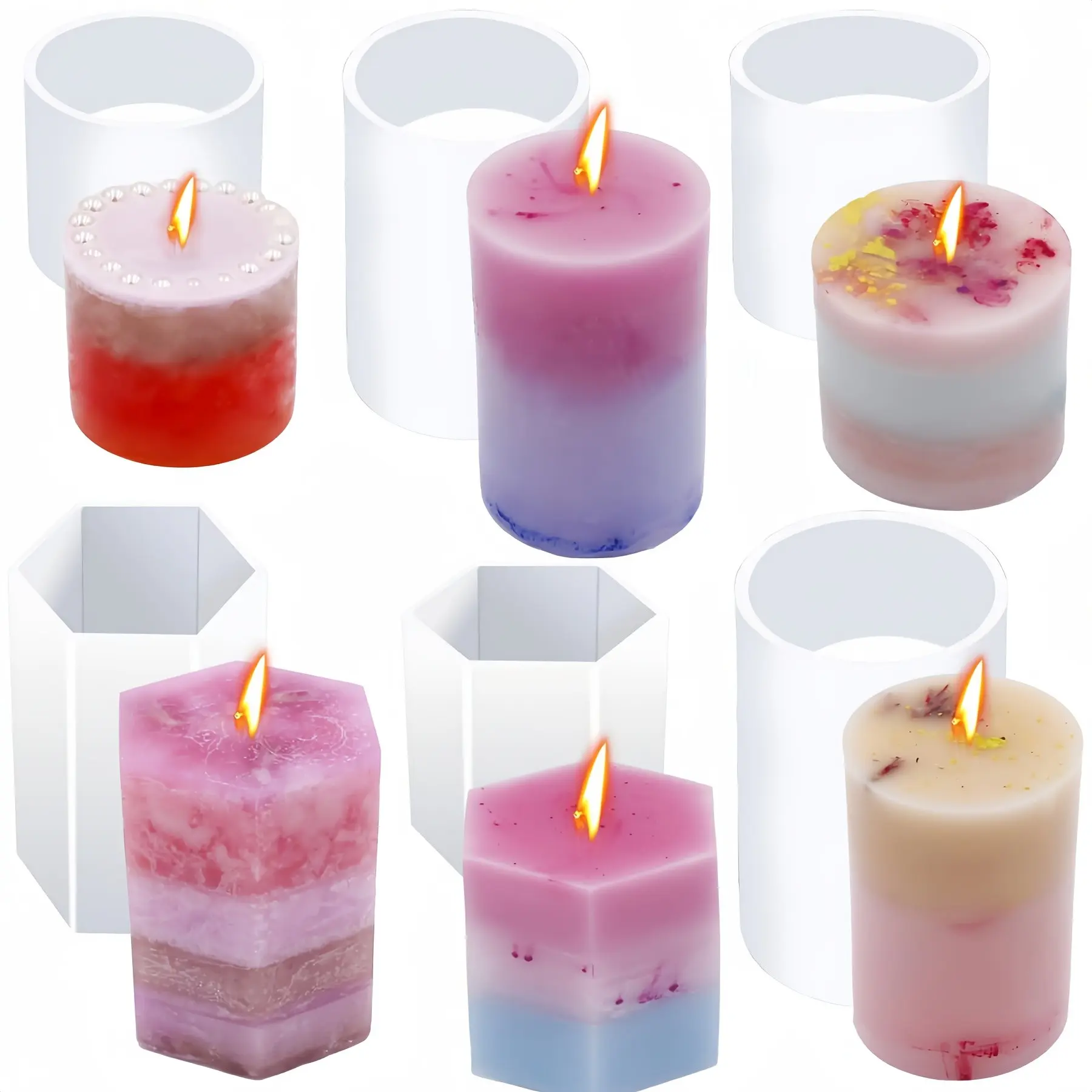 6-Piece Silicone Candle Molds Set, Reusable Resin Casting Forms for DIY Crafts & Home Decor, Perfect for Making Aromatherapy Candles & Soaps, Soap Making Supplies