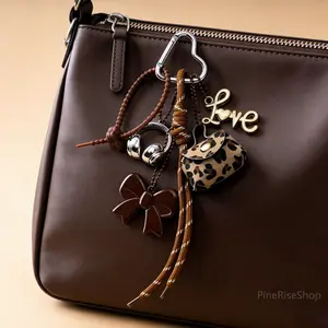 Cute Leopard Print Bow Headphone Keychain, Miui-Style Braided Rope Bag Charm, Couple-Style Pendant for Backpacks and Keys, Bag Charms