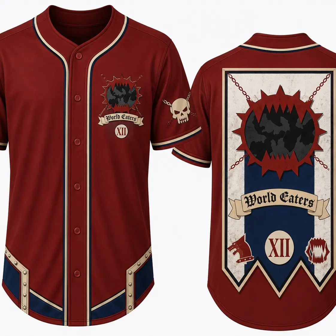 Grimdark Battle Baseball Jersey, Futuristic Legion Button Up Shirt for Men & Women, Gaming Fan Clothing