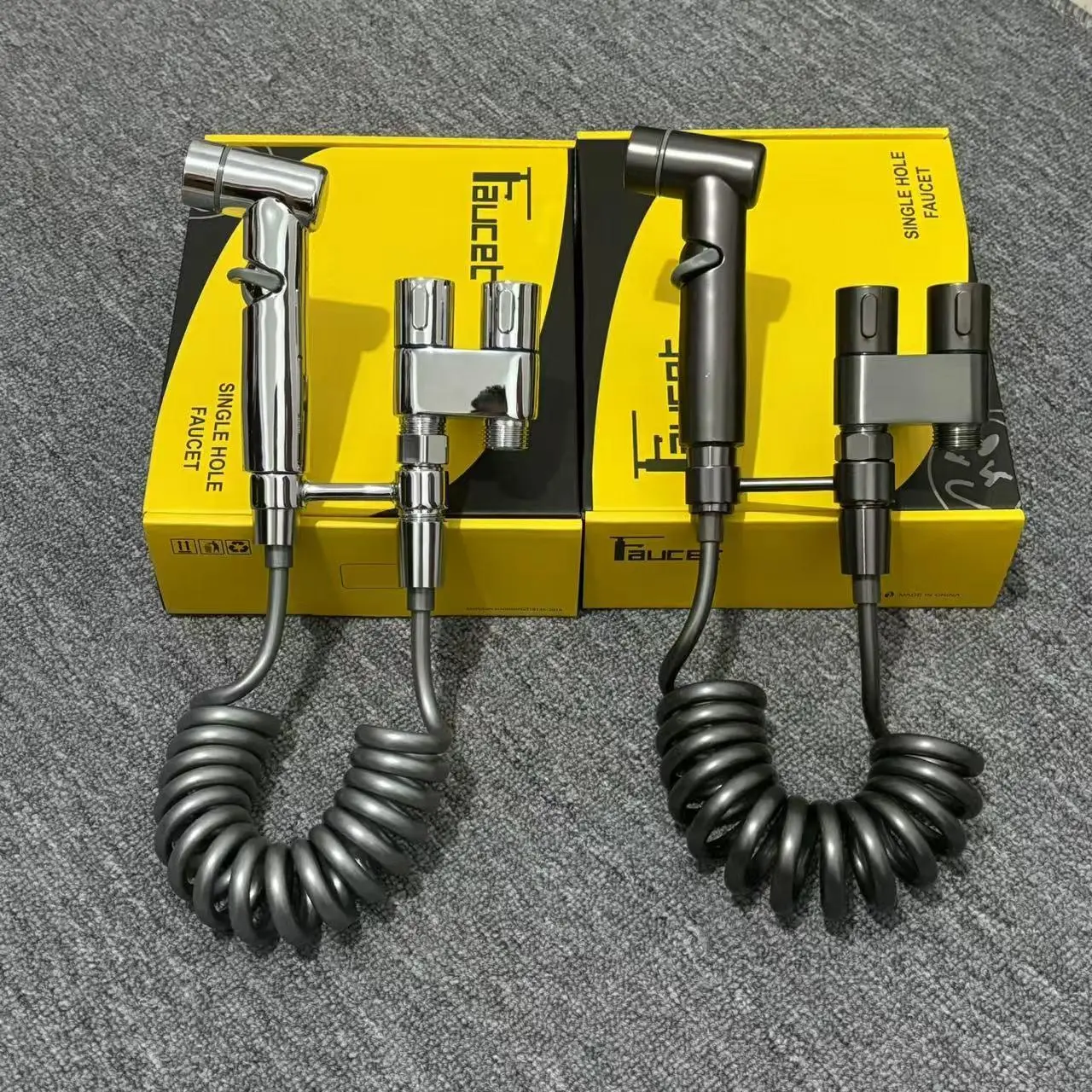Stainless steel household toilet spray gun Handheld Modern Bidet Sprayer one into two out of the toilet partner toilet triangle valve pressurized nozzle flushing device Bidet Attachment For Toilet Handheld Bidet Sprayers