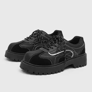 Men's Derby Shoes British Style Retro Height Increasing Spliced Casual Leather Shoes High-End Punk Fashion Thick Sole Big Toe Shoes