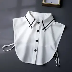 White Detachable Half-Shirt Collar for Women - Adjustable Straps, Pointed Collar Layering Accessory, Machine Washable Polyester, Versatile Spring & Fall Fashion Essential G-3