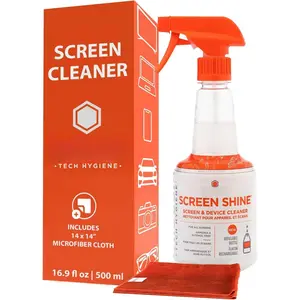 ! Screen Shine Pro 16.9 fl oz Refillable Screen Cleaner for TV, OLED, and Monitors - Streak-Free  with Microfiber Cloth - Safe for Flat Screen, LCD,  Displays -  and Odorless