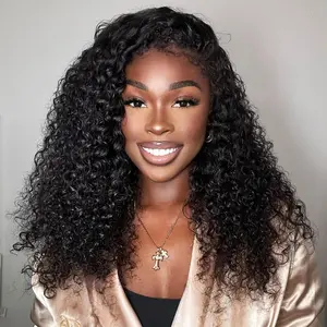 [3 IN 1 Half Wig] Beginner Friendly 3 In 1 Half Wig Human Hair Kinky Curly Half Wig Invisible Drawstring Glueless Curly Flip Over Wig With Drawstring Seamless Flip Headband