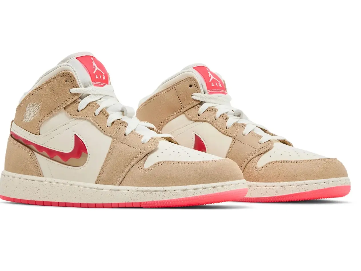 Air Jordan | 1 Mid SE GS 4.5Y / 6 WMNS | 'Peanut Butter & Jelly' | Brand New Replacement Box |