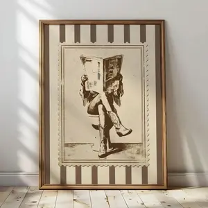 [Sale off up to 65%][Free Ship][No Frame] Cowgirl Reading Newspaper High Heel Trendy Stamp Western Print _ Women Aesthetic Vintage _ Bathroom Wall Art
