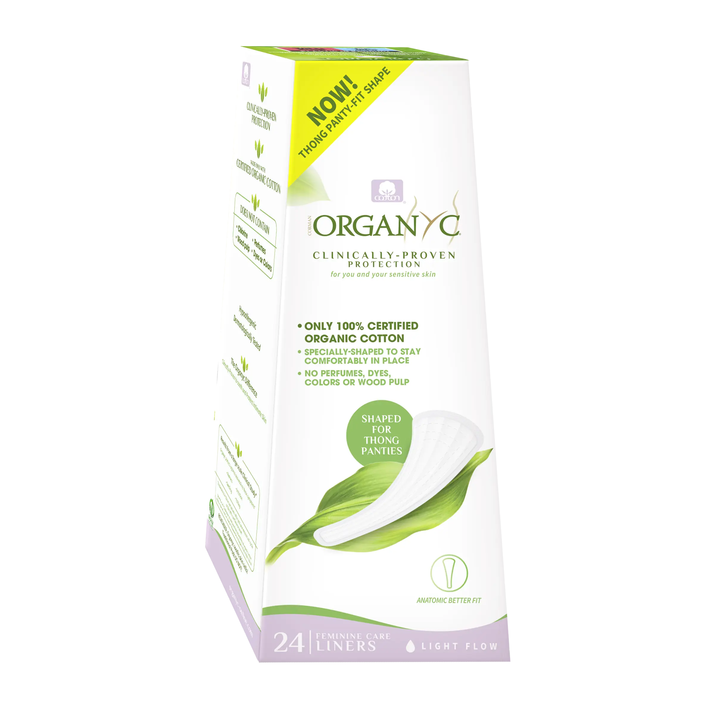 Organyc 100% Certified Organic Cotton Thong Panty Liners, Unscented Ultra-Thin Liners for Women with Sensitive Skin, Light Flow, 24 Count
