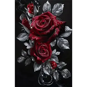 1PCS Red Rose Diamond Painting Kit for Adults DIY Rhinestone Embroidery Craft Home Wall Decor with Spark